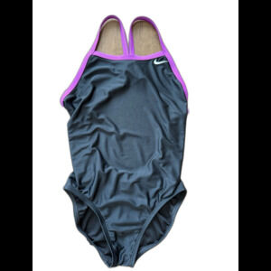 Nike One-Piece Swimsuit Black Purple Trim Racerback Size 6 Performance Swimwear